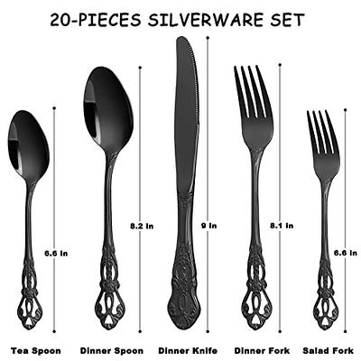 40 Piece Black Silverware with Organizer, Stainless Steel Flatware Set for  8, Mirror Polish Utensil Cutlery, Home Kitchen Dinnerware Set, Include