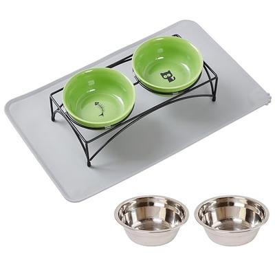 COMESOON cat bowls, upgraded 13 oz ceramic elevated cat food bowls for food  and water, raised 2 cat dishes with stainless steel stand