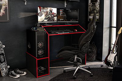 Gaming Desks  OCELOT Gaming Desk with Red/Blue Stickers & Mousepad