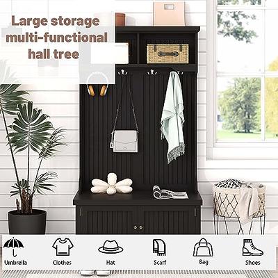 Walnut Wooden Coat Rack Stand Hall Tree Entryway Organizer 2