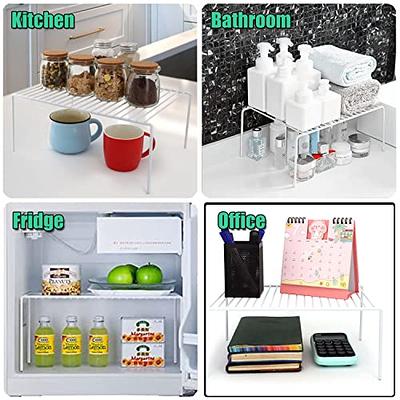 Set of 2 Kitchen Cabinet Organizer and Storage Shelves Stackable Expandable  Storage Racks with Anti-slip Liners for Cabinet Pantry, Silver