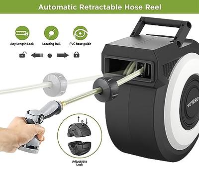 Tuyeho Retractable Garden Hose Reel 100FT, Wall Mount Heavy Duty Water Hose  Reels with Automatic Slow