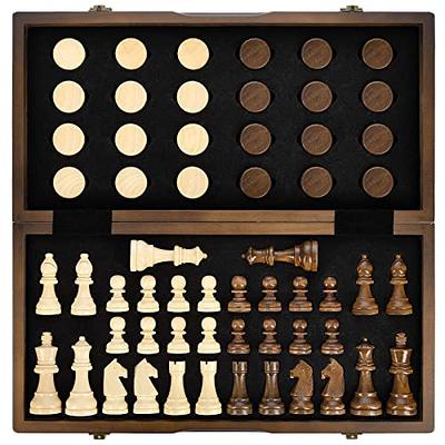  Juegoal Wooden Chess & Checkers Set with Storage Drawer, 12  Inch Classic 2 in 1 Board Games for Kids and Adults, Travel Portable Chess  Game Sets, 2 Extra Queen, Extra 24