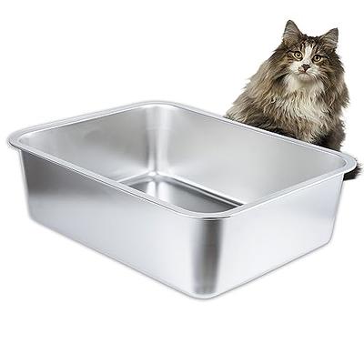 Mifoci 2 Set Stainless Steel Cats Litter Box Extra Large Metal Litter Box  with 2 Cat