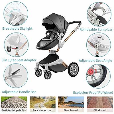 Hot Mom Baby Stroller 360 Degree Rotation Function,Baby Carrige and Egg  Seat Combo PU Leather Baby Pushchair Pram 2023 Light Grid