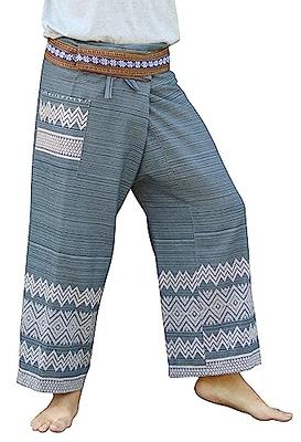 RaanPahMuang Striped Cotton Thai Fisherman Wrap Pants Thai Stamped