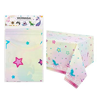 WERNNSAI Unicorn Party Tablecloth - Rainbow Unicorn Party Decorations 108''  x 54'' Disposable Table Cover Plastic Table Cloths for Girls Birthday Baby