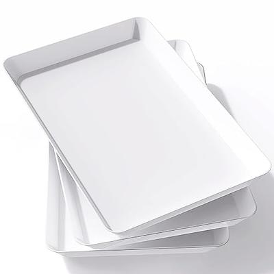 Plasticpro Plastic Serving Trays - 10 x 14 Serving Platters Rectangle  Disposable Party Dish (4, White)