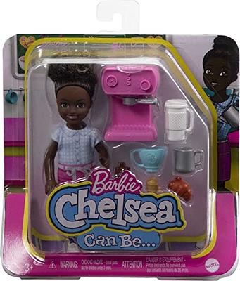 Barbie Toys, Chelsea Doll and Accessories Barista Set, Can Be