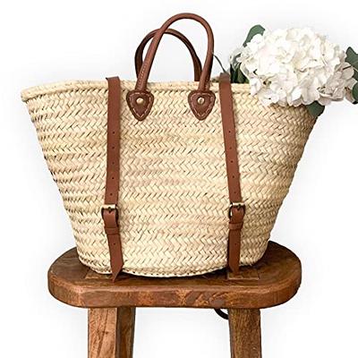 French basket with leather strap, Straw backpack, Beach bag, Hipster  backpack, straw basket, summer bag