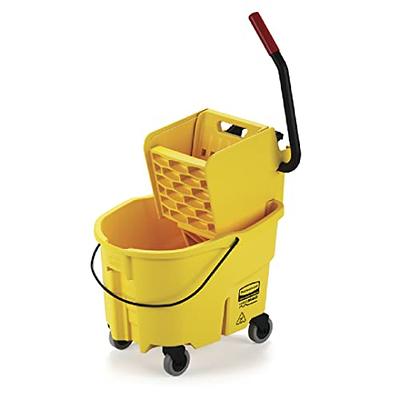 Restaurantware Clean 38 Quart Industrial Mop Bucket, 1 Combo Mop Wringer Bucket - with Side Press Wringer, Built-in Casters, Yellow Plastic