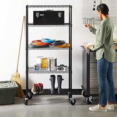 Basics 3-Shelf Shelving Storage Unit on 3 Wheel Casters, Metal