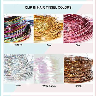 6 Pieces Clip in Hair Tinsel 23.6 Inch Fairy Hair Tinsel Kit Clip in Tinsel  Hair