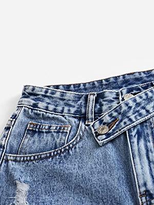 SweatyRocks Women's High Waist Straight Leg Denim Shorts Solid Jean Shorts  Summer Hot Pants with Pockets