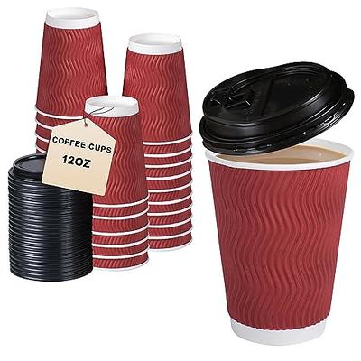 Restpresso 12 Ounce Insulated Coffee Cups with Lids, 200 Ripple Wall Hot Cups with Lids - Leakproof, Non-Slip, Red Paper Coffee Cups with Lids, Dispos