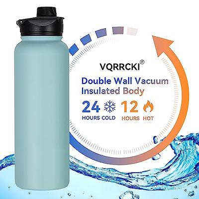VQRRCKI 40 oz Insulated Water Bottle with Straw, Stainless Steel Sports  Water Bottles with 2 Lids (Straw and Wide Mouth lid), Double Wall Vacuum