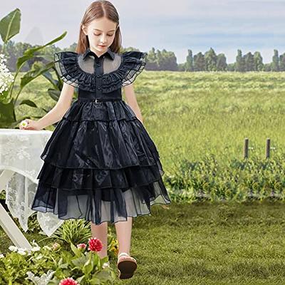 Kids Wednesday Addams Cosplay Costume Dress Addams Family Girls Halloween  Outfit