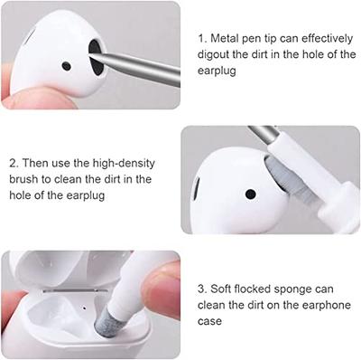 Cleaner Kit for Airpods Pro 1 2 3 Multi-Function Cleaning Pen with Soft  Brush Flocking Sponge for Bluetooth Earphones Case Cleaning Tools White