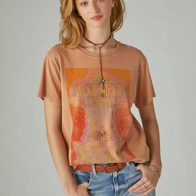 Lucky Brand Woodstock Poster Boyfriend Tee - Women's Clothing Tops Shirts  Tee Graphic T Shirts in Raw Sienna, Size M - Yahoo Shopping