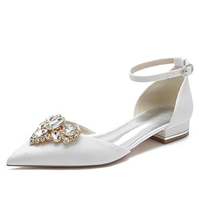 KJCQGQTZ Women Lace Ballet Flats Pointed Toe Low Heels Wedding Flat Shoes  for Bride Ankle Strap Strappy Chunky Heel Bridal Shoes for Party Bridesmaid  Prom Dress Shoes Pumps,Apricot,37 : Amazon.co.uk: Fashion
