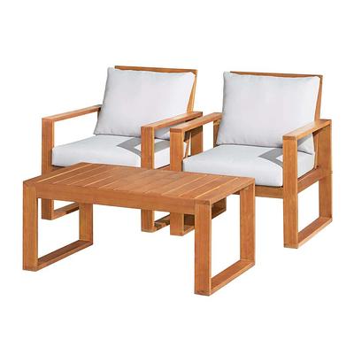 Alaterre Furniture Weston Eucalyptus Wood Outdoor Chair with Gray Cushions