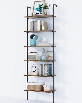 HOMBAZAAR Industrial Bookshelf, 6-Tier Industrial Pipe Bookshelf, Wall  Mounted Ladder Shelves with Metal Frame for Home Office, Living Room, Oak  Brown