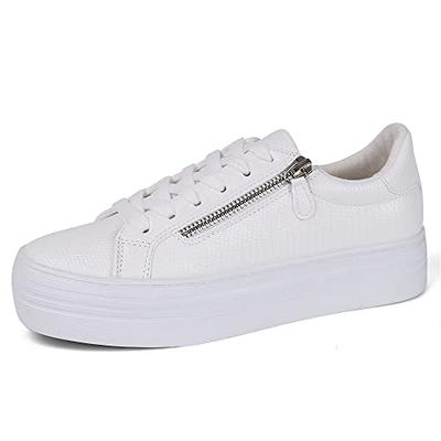 JABASIC Women Platform White Sneakers Lace Up Fashion Tennis Sneaker Casual  Walking Shoes