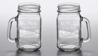 Etched Mason Jar Toasting Glasses Mr & Mrs