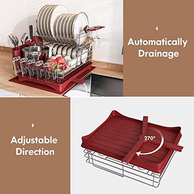 MAJALiS Red Dish Drying Rack Drainboard Set, 2 Tier Stainless Steel Dish  Racks with Drainage, Wine Glass Holder, Utensil Holder and Extra Drying  Mat, Large Dish Drainers for Kitchen Counter - Yahoo Shopping