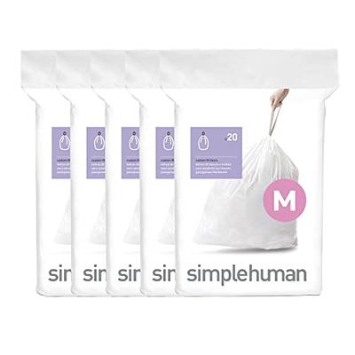 simplehuman Code Q Custom Fit Drawstring Trash Bags, 240 Count, 50-65 Liter  / 13-17 Gallon, White