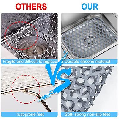 2pcs Grid Kitchen Protector Pad Silicone Sink Mats Non-slip Grey Drain Sink  Mat