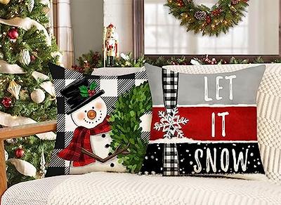 Christmas Tree and Santa Claus Printed Decorative Holiday Series Throw  Pillow with inserts, Red and White, 18 x 18, Set of 4 