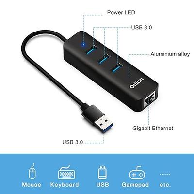 Orlian USB to Ethernet Adapter, USB 3.0 Hub with RJ45 1Gbps