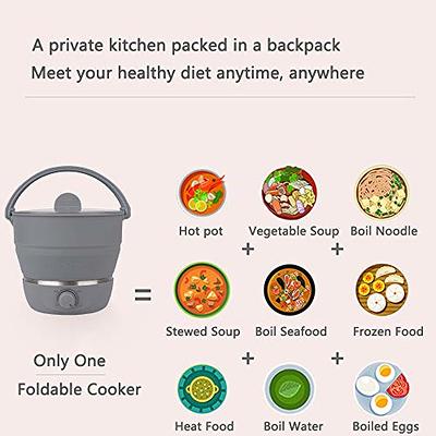 Foldable Electric Cooker, Mini Collapsible Heating Pot Electric Kettle  Water Boiling Pot with Steamer for Travel 100-240V