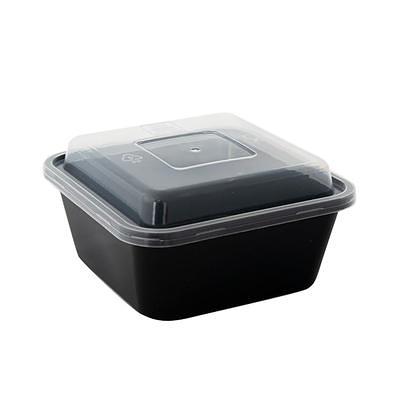 Plastic To-Go Containers And Lids - Rectangle - Black With Clear