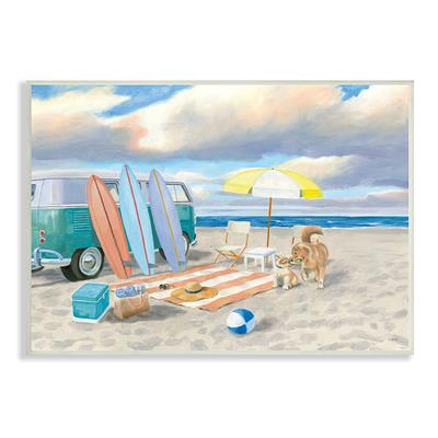 Stupell Summer Beach Scene Retro Van Surfboards Dogs Playing Wood Wall Art  - Blue - Yahoo Shopping