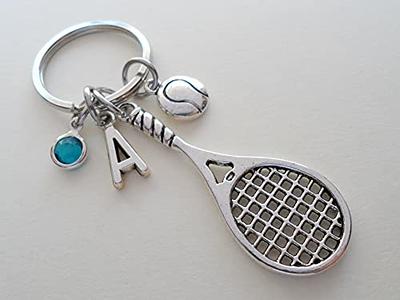 Funny Tennis Ball Mini Keychain for Women Men Racket Key Chain