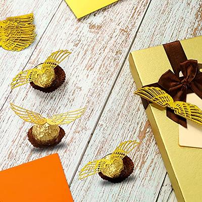 50 PCS Wizard Party Chocolate Decoration Golden Snitch Wings Chocolate  Decoration, Snitch Wings Wafer Cupcake Toppers with 50pcs Glue Point, Wafer
