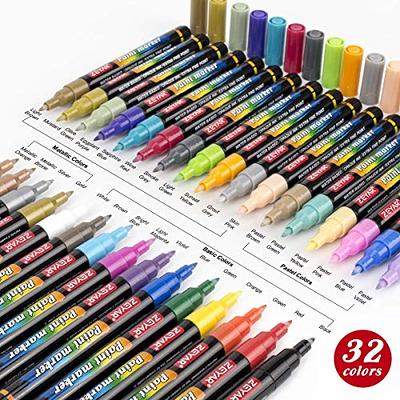 ZEYAR Dual Tip Paint Pens, Medium and Extra Fine, Water Based Acrylic & Waterproof Ink, Assorted Colors, Works on Rock, Wood, Glass, Metal, Ceramic