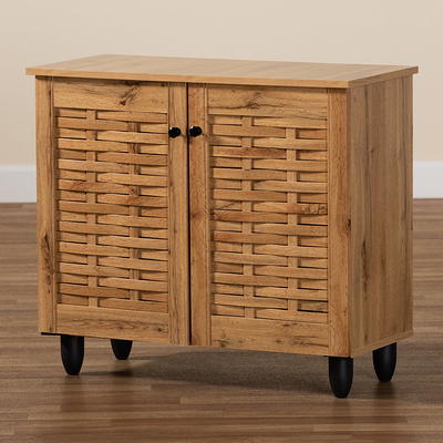 Wayne Farmhouse Wood 2 Doors Shoe Storage Cabinet Oak Brown