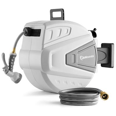Ayleid Retractable Garden Hose Reel,5/8 in x 100 FT Wall Mounted Hose Reel,  with 9- Function Sprayer Nozzle, Any Length Lock/Slow Return System/Wall  Mounted/180°Swivel Bracket (Grey) : : Patio, Lawn & Garden