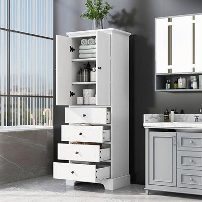 Yaheetech Bathroom Floor Cabinet, Wooden Side Storage Organizer, 4 Drawers  Free-Standing Cabinet for Bathroom/Hallway/Living Room, Gray