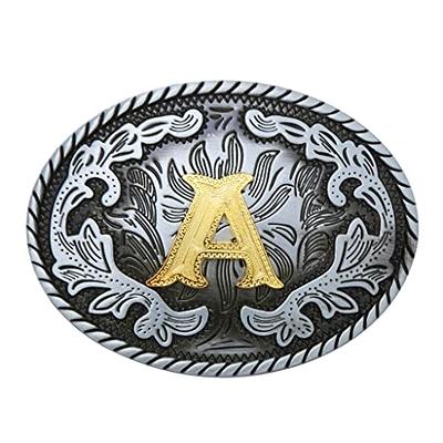 Gold Letters A To Z Grey Western Initial Belt Buckle