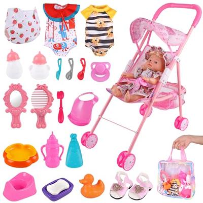 BNUZEIYI Baby Doll Accessories -Baby Doll Feeding and Caring Set with  Diaper Bag Bottles for Girls Toys Gift, Stuff Doll Clothes fit 14-16 Inch  Doll