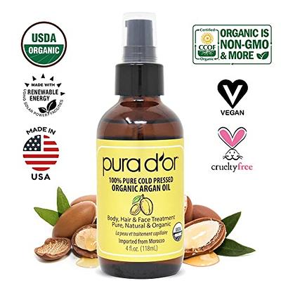 PURA D'OR Organic Moroccan Argan Oil (4oz / 118mL) USDA Certified 100% Pure  Cold Pressed Virgin Premium Grade Moisturizer Treatment for Dry, Damaged