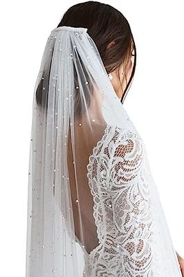 Yalice Pearl Bridal Wedding Veils Flower Long Cathedral Veil 118'' Veils  for Brides 1 Tier Fingertip Length Veil with Comb (Catherdral Length:300 *