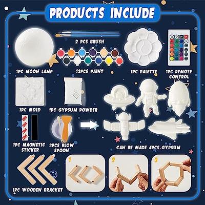 Paint Your Own Moon Lamp Kit, 3D DIY Moon Night Light with Space Figurines & Wooden Stand, Creativity Arts & Crafts Kit for Kids, Teen Girls Boy