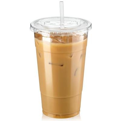 100 Pack] 32 oz Clear Plastic Cups with Flat Lids, Disposable Iced Coffee  Cups, BPA Free Premium Crystal Smoothie Cup for Party, Lemonade Stand, Cold  Drinks, Juice, Milkshake, Bubble Boba, Tea 