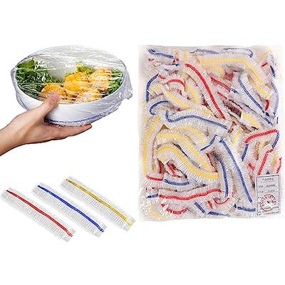 100pcs Clear Disposable Food Cover, Elastic Band Plastic Wrap, For Kitchen