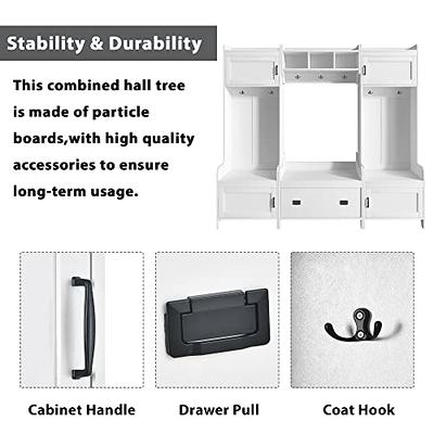 URTR White Entryway Hall Tree with 4 Hooks Storage Cabinet for Clothes and Shoes